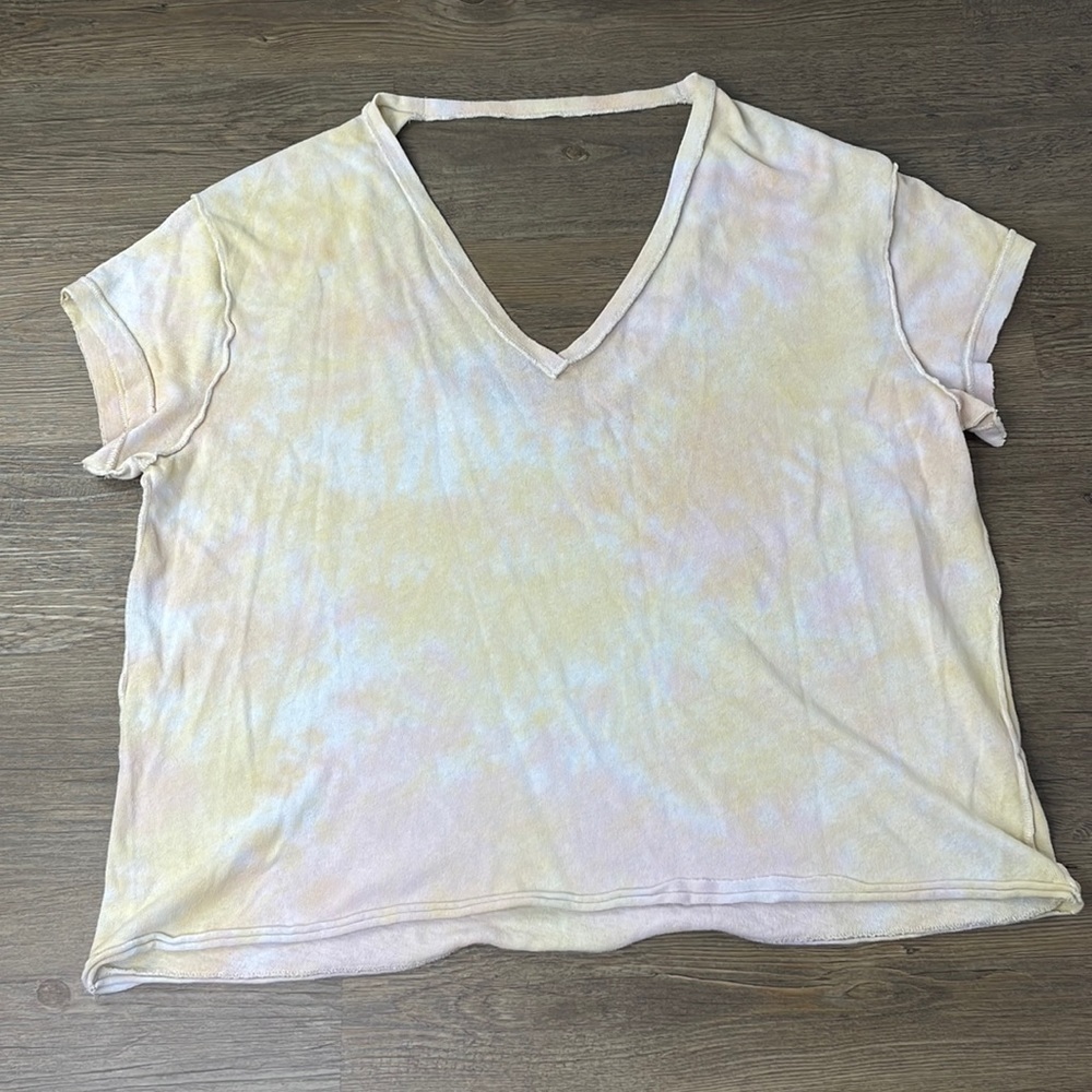 We the Free, Free People Women’s V Neck Shirt Sleeve Inside Out Tie Dye Tee, sm
